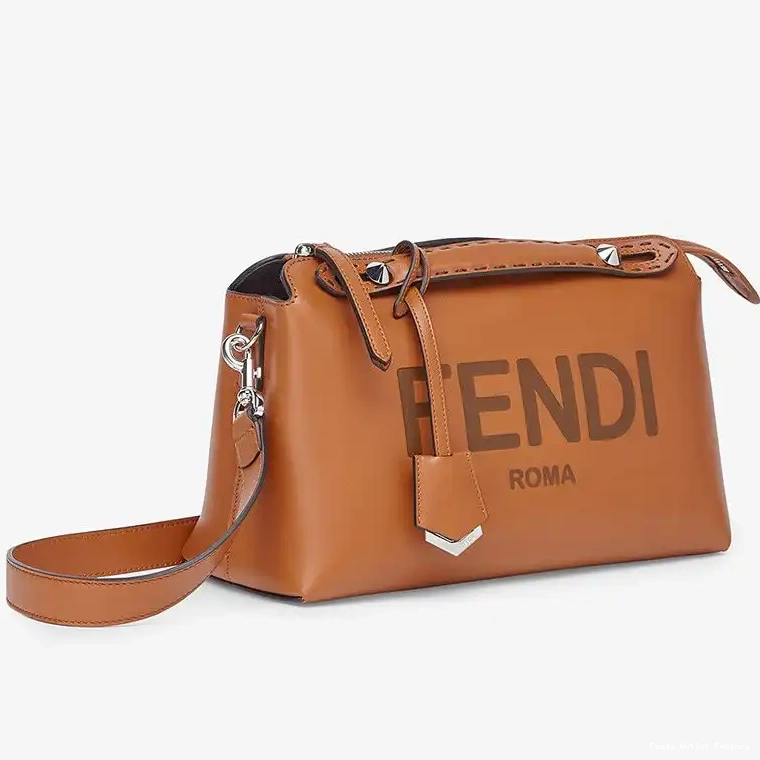 Vintage HOT Calf Leather The Bag ROMA Boston In By Medium Brown Way Logo Fendi 0526
